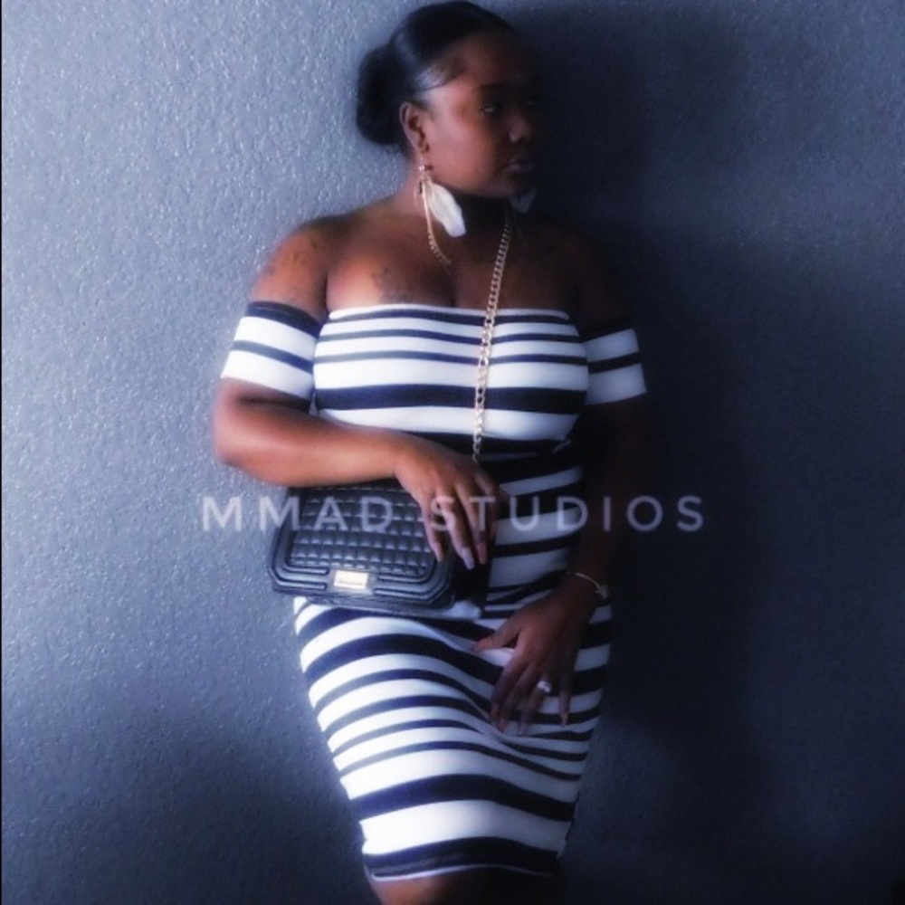 Black and white striped dress